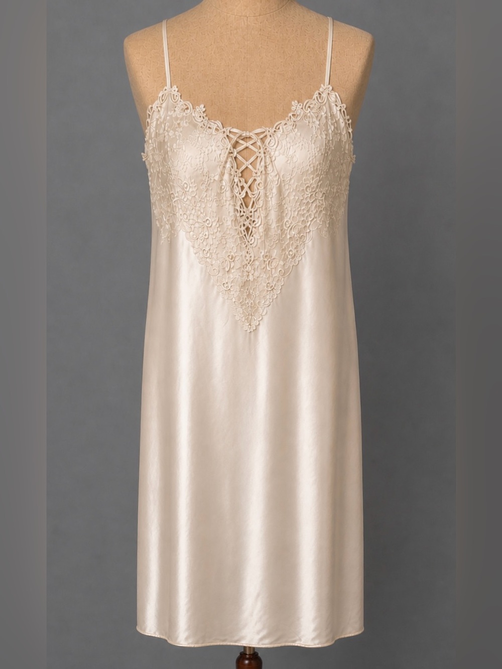 Vintage Ivory Lace-Trim Satin Chemise